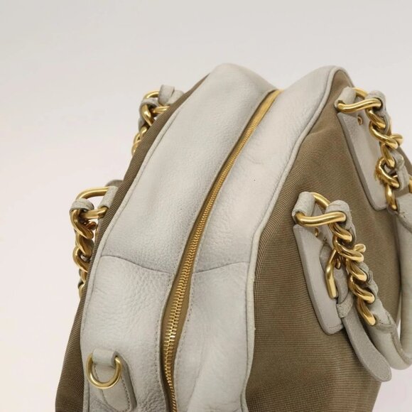 PRADA Hand Bag Canvas 2way Beige Gold Auth - Picture 7 of 16